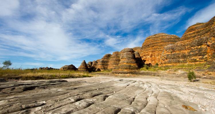 The Bungle Bungle Range in Purnululu National Park with distinctive beehive-shaped formations.