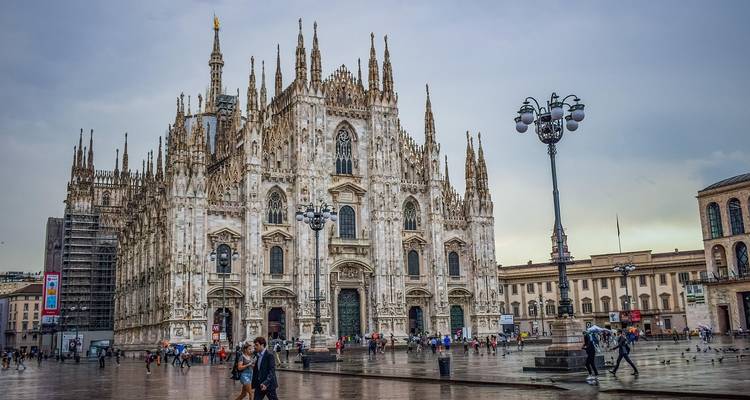 Cathedral in a grand square on a cloudy day.