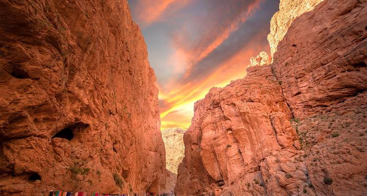 Scenic red rock canyon with dramatic skies.