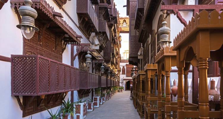 Traditional architecture with intricate wooden elements.