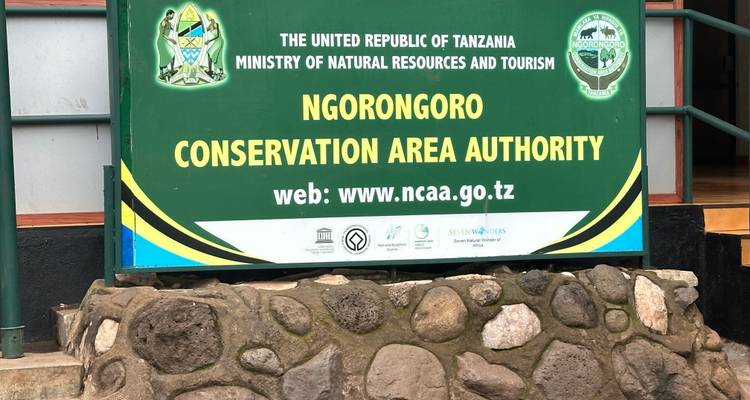 Ngorongoro Conservation Area Authority sign.