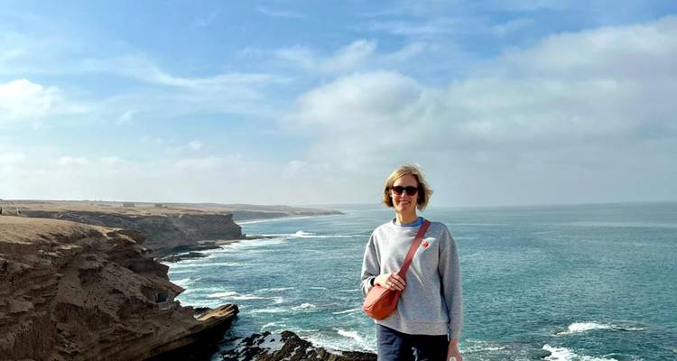 Person standing on a coastal cliff with ocean view.