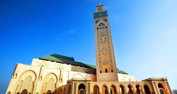 A majestic mosque with intricate architectural details.