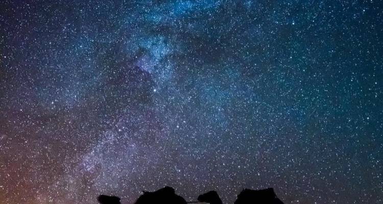 Cielo nocturno lleno de estrellas con siluetas de camellos.