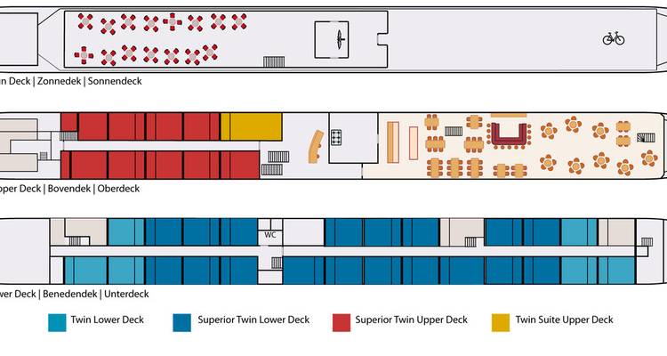 Diagramm eines Deckplans für ein Schiff oder eine Fähre.
