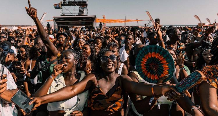 Crowd enjoying a music festival with performers.