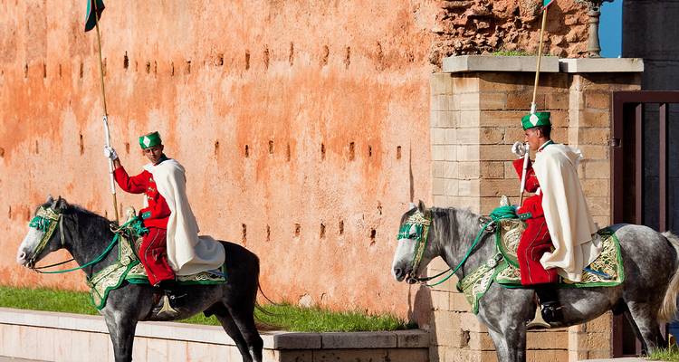 Gardes à cheval en tenue de cérémonie.