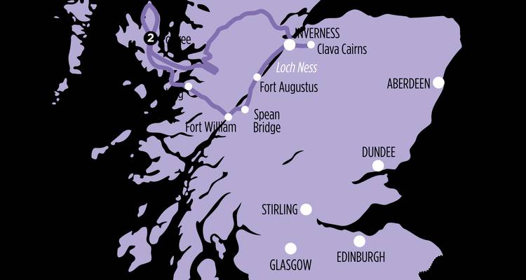 Une carte de l'Écosse mettant en évidence divers lieux.