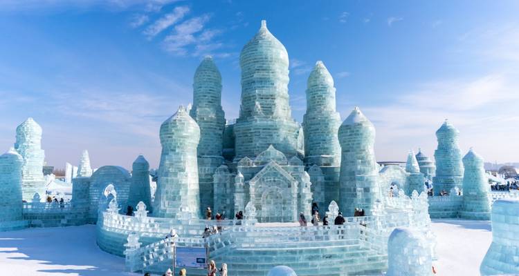Ijs- en sneeuwbouw in Harbin IJsfestival, China