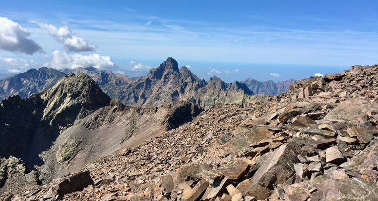 Vue panoramique des montagnes Rocheuses sous un ciel dégagé offrant une vue panoramique.