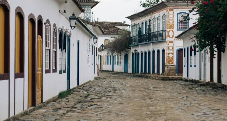 Historic street with minimalistic architecture.