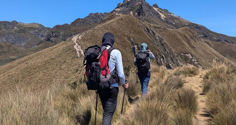 Des randonneurs marchant le long d'un sentier de montagne.