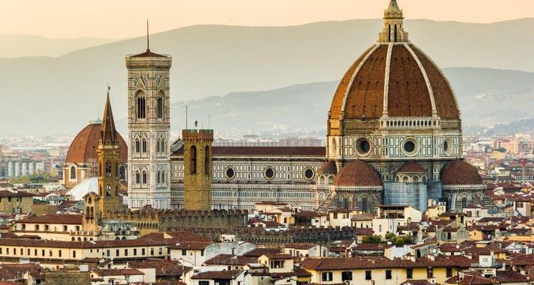 View of Florence's famous Duomo during sunset.