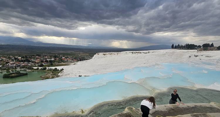 Scenic view of Pamukkale thermal terraces with clouds