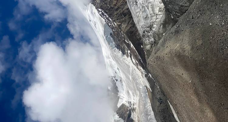 Steep snowy mountain peaks.