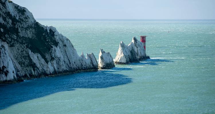 The Needles rock formation in the sea.