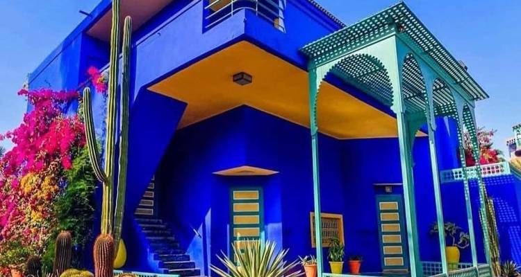 Maison aux couleurs vives avec cactus et plantes.