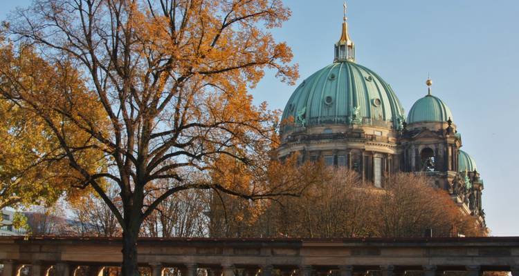 Berlin Cathedral with autumn foliage.