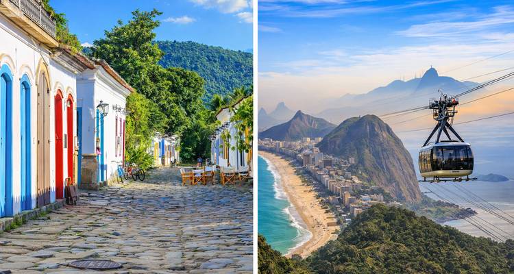 Image divisée d'une rue de ville historique et vue de Rio de Janeiro.