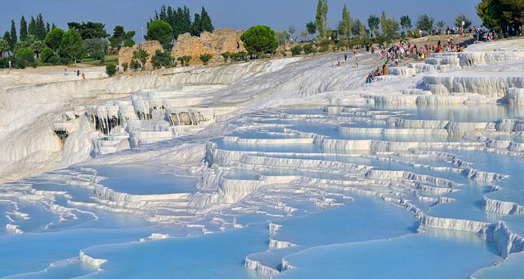 Thermal pools with cascading water, famous Pamukkale terraces.