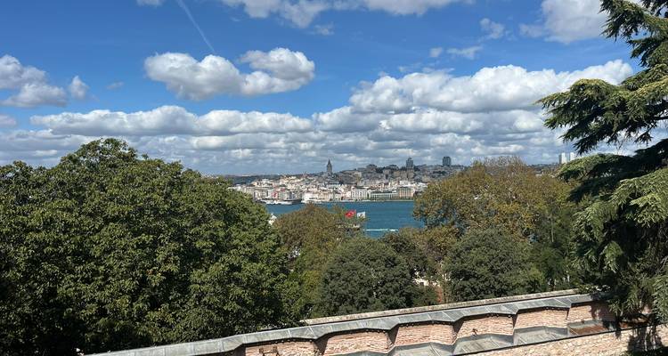 Horizonte de Estambul con vista del Bósforo bajo un cielo nublado.