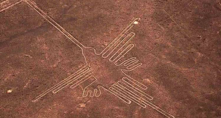 Vue aérienne des lignes de Nazca avec la figure du colibri.