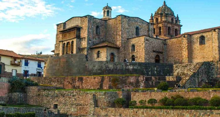 Historic Qorikancha complex in Cusco with colonial church built atop Inca walls.