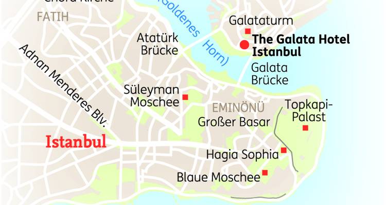 Stadtplan von Istanbul mit wichtigen Sehenswürdigkeiten und Brücken