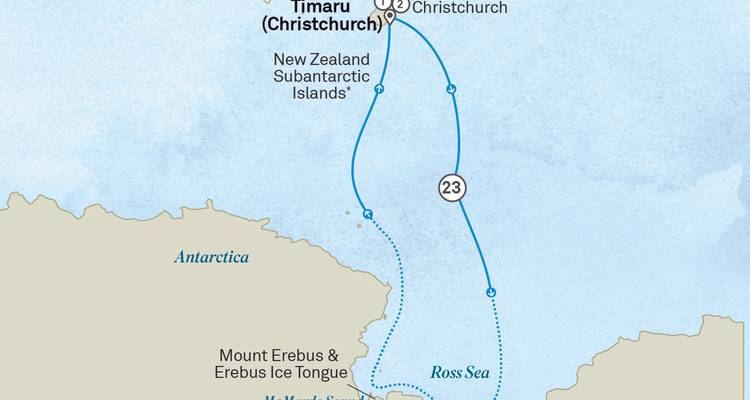 Carte de croisière de Timaru via la mer de Ross en Antarctique et retour en Nouvelle-Zélande