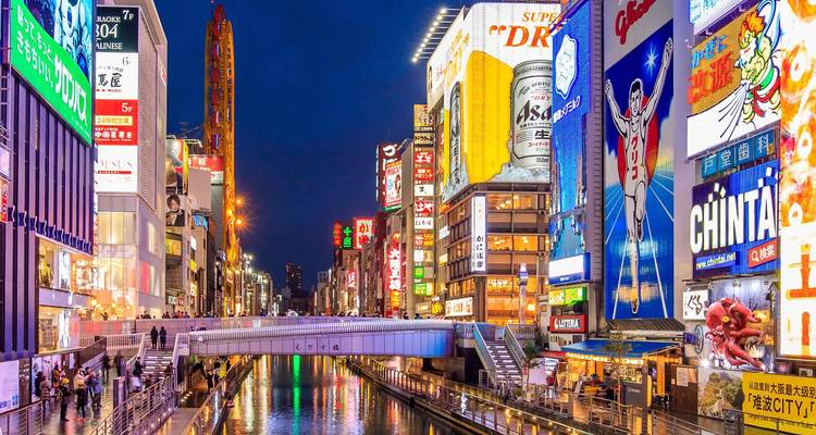 Le quartier du canal Dotonbori d'Osaka illuminé au néon, vibrant de couleurs la nuit