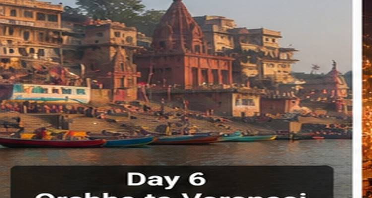 Farbenfrohe Ghats, Tempel und Boote säumen die Ufer des Ganges in Varanasi.