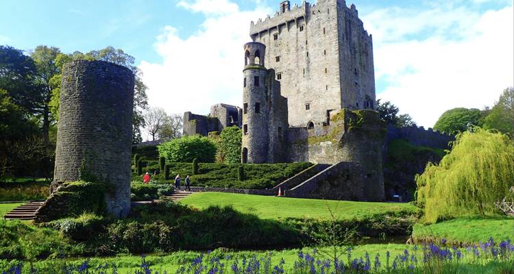 Le château historique de Blarney entouré de jardins entretenus par une journée ensoleillée.