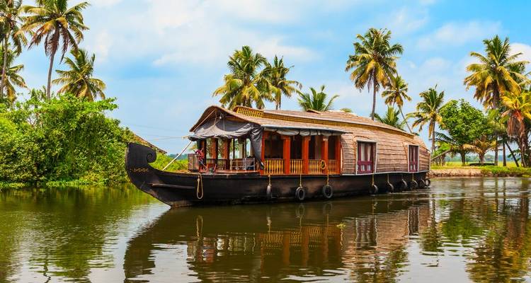 Les croisières traditionnelles en péniche fluviale parcourent les eaux calmes des backwaters du Kérala, bordées de cocotiers.