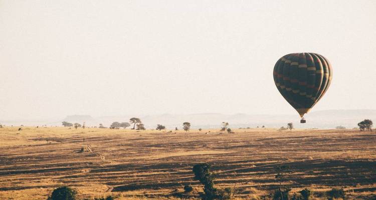 Un globo aerostático flotando sobre una llanura extensa.