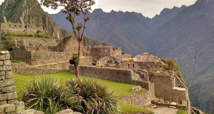 Ruines du Machu Picchu avec des montagnes luxuriantes.