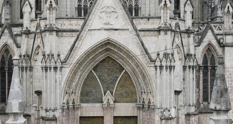 Detailed facade of a historic gothic-style church.