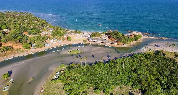 Aerial view of a beach and coastal area