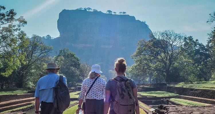 Tourists walking towards Sigiriya Rock in Sri Lanka