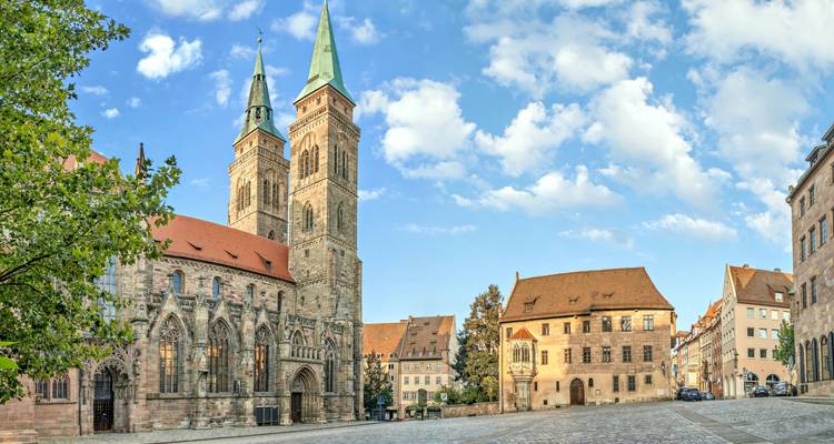 Cathedral and historical buildings in a European town.