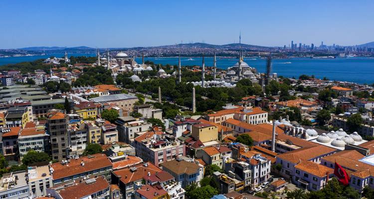 Aerial view of Istanbul with Bosphorus Strait.