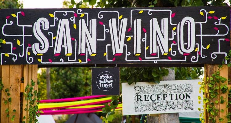 Entrance sign for San Vino festival.